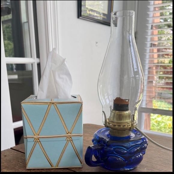 Small Cobalt Blue Glass Hurricane Lamp Electric - Picture 5 of 8